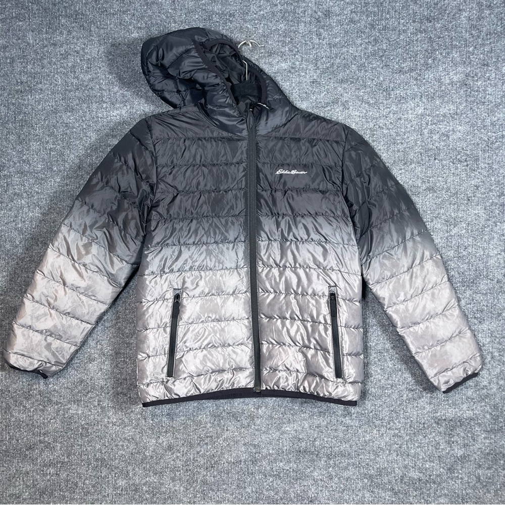 Eddie Bauer Kids 10/12 Black Ombre Reversible Down Hooded Puffer Jacket